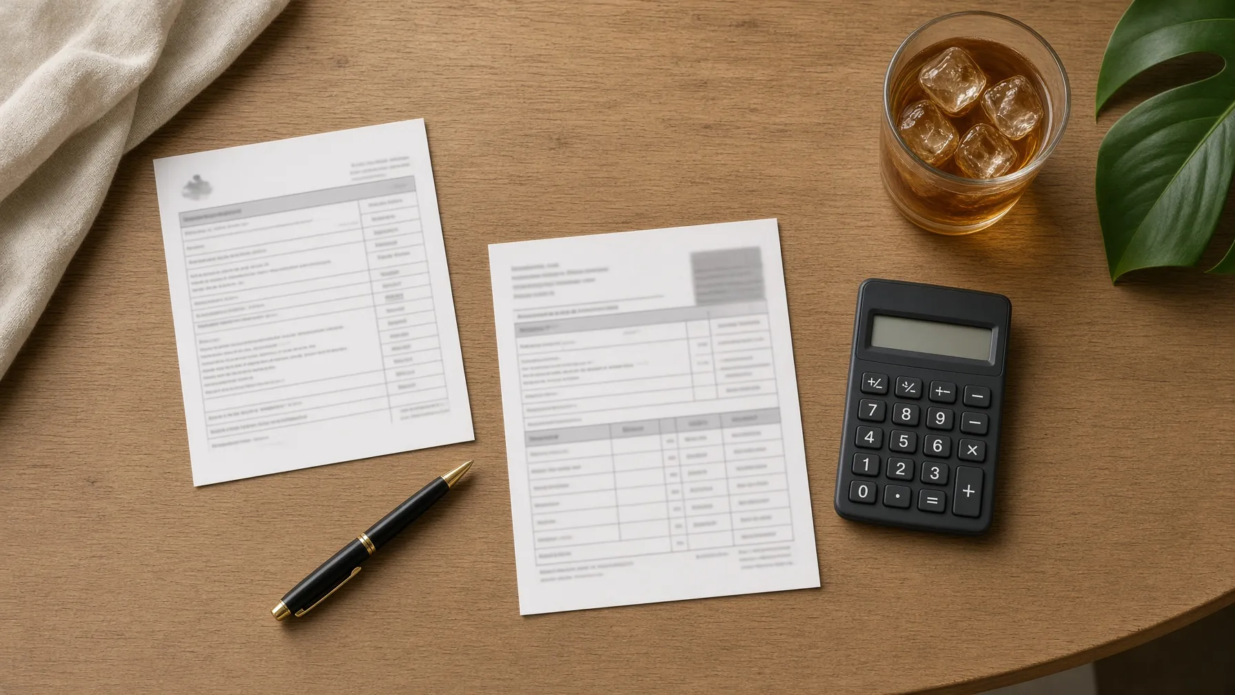 A property tax notice, a mortgage statement and a calculator on a kitchen table